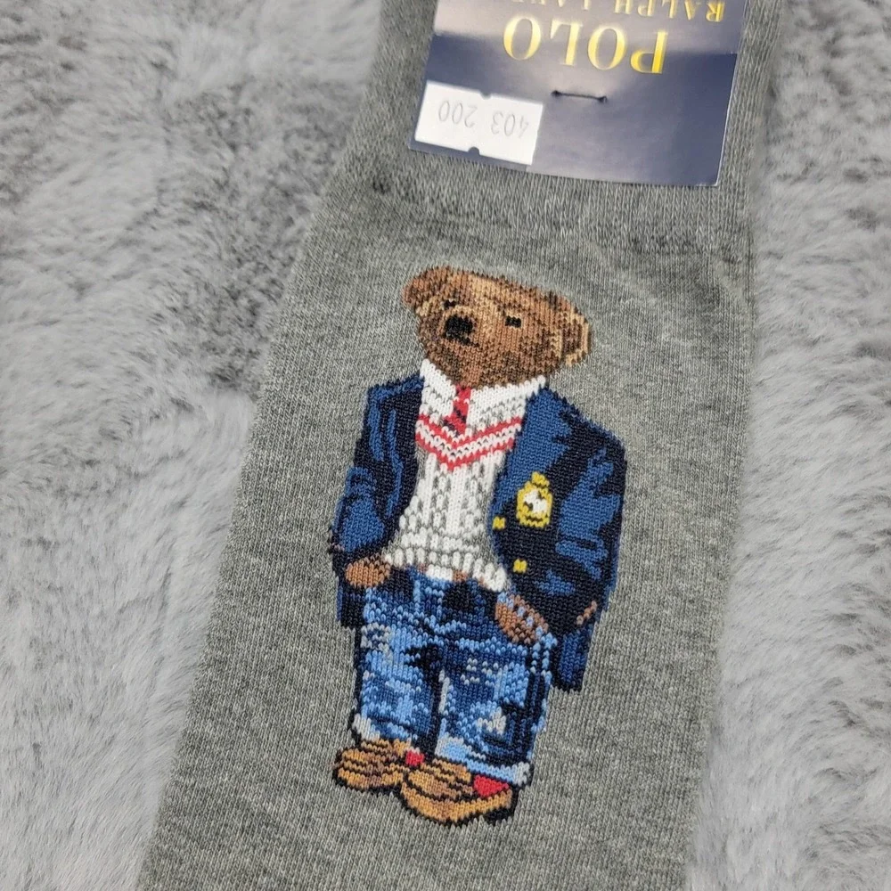 Polo Ralph Lauren Socks‎ Mens 10-13 Gray Preppy Polo Bear Crest Mid Calf Cotton